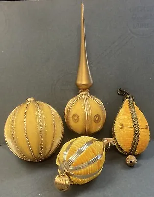 Vintage Gold Velvet & Chenille Christmas Tree Topper & 3 Ornaments MCM • $30
