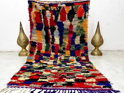 BEAUTIFUL VINTAGE MOROCCAN Handmade Rug  3'9 X7'1  Colorful Boucharouit Runner • $225