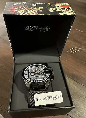 Ed Hardy Men's Gunmetal Mesh Bracelet Skull Watch 53mm 50450U-42-D30 $95 • $30