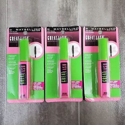 Maybelline Great LAsh Mascara 101 Very Black .43 Oz Classic Volume Brush 3 Pack • $13.99