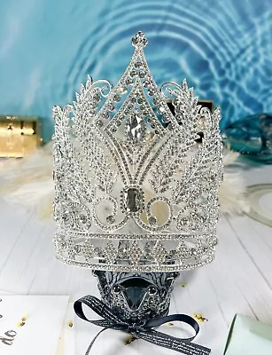 Vintage Crystal Crown Royal Queen Silver Crown Wedding Rhinestone XL Headpiece • $69.99