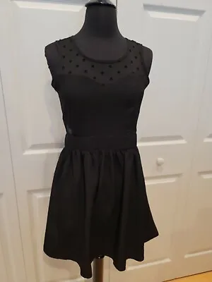 Wet Seal Sexy Party Date Black Polka Dot Mesh Insert Tank Skater Dress S NWT • £25.08