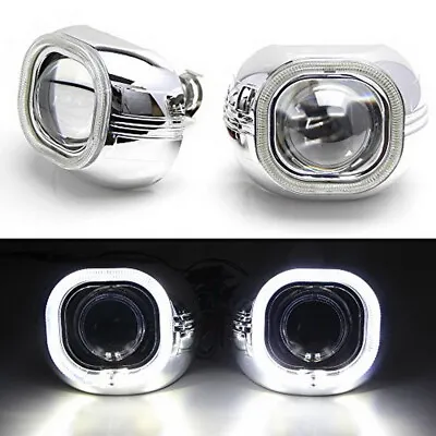 3.0  H1 Bi-Xenon Projector Lens W/ Square LED Halo Ring Shrouds For Headlights • $98.99