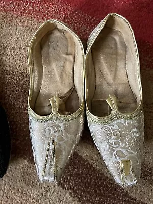 Pakistani Indian Traditional Men's Wedding Khussa Shoes Beige/gold/cream Size 10 • £9.99