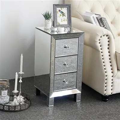 Modern And Contemporary Mirrored 3-Drawers Nightstand Bedside Table • $113.39