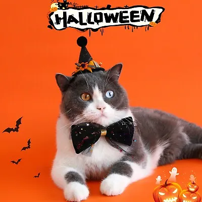 Wizard Magi Pet Cat Bow Tie Costume Adjustable Collar Necktie Hat Set Festive UK • £6.89