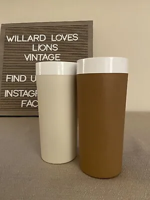 Vtg Thermo-Serv Insulated Ochre And Cream Pair Tumblers West Bend 10oz • $15