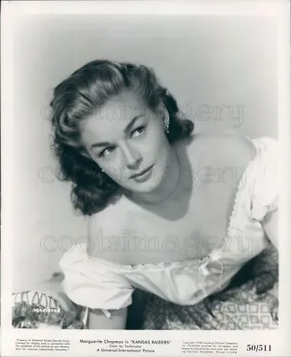 1950 Press Photo Lovely Actress Marguerite Chapman Off Shoulder Blouse • $15