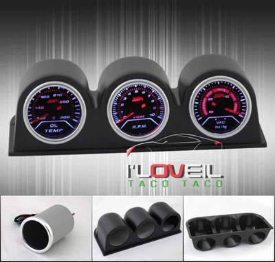 $64.99 • Buy Oil Temperature Temp Degree + Tachometer + Vacuum + Led Display Triple Pod Holds