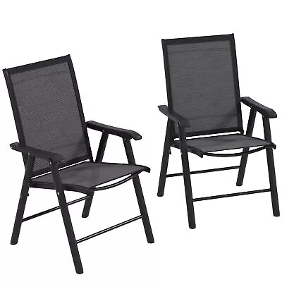 Outsunny 2-PCS Garden Armchairs Outdoor Patio Folding Modern Furniture Grey • £59.99