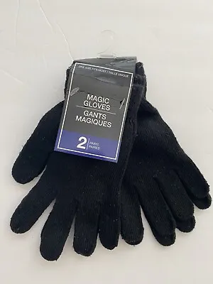 New Black Gloves 2 Pairs Winter One Size Fits Most Unisex Magic Stretch • $3.99