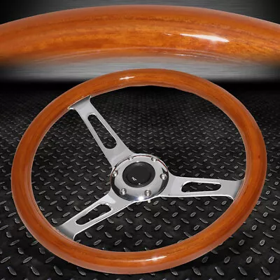 14  Wood Grain 2 Deep Dish Stainless Steel 3-spokes Vintage Style Steering Wheel • $75.99