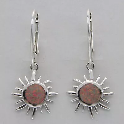 Mex. Red FIRE OPAL Sun Dangle Drop Leverback Earrings - 925 STERLING SILVER #62e • $27.47