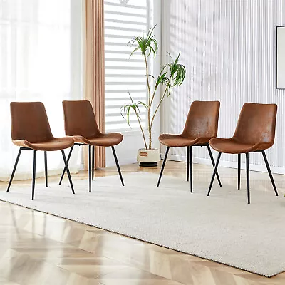 Set Of 4 Dining Chair Upholstered Kitchen Dining Chair W/ Metal Leg Brown • $219.99