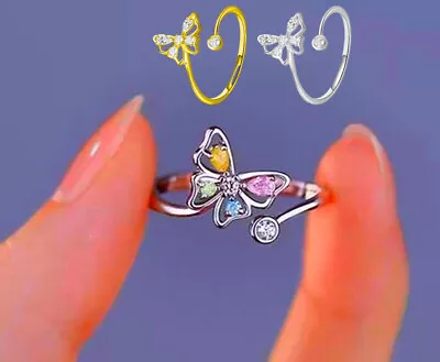 Vintage Colourful Butterfly Adjustable Ring Silver Women Jewellery • £3.47