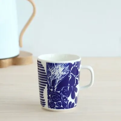MARIMEKKO Ruudut Coffee Mug Cup 70th Anniversary Ver. Blue White Finland NEW F/S • $62.99