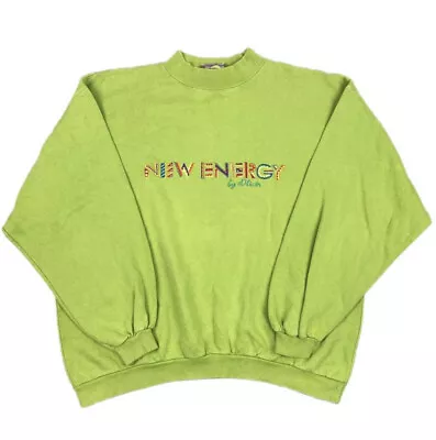 Vintage 80s S Oliver New Energy Bright Green Sweater Crew Neck Size L • $34.86