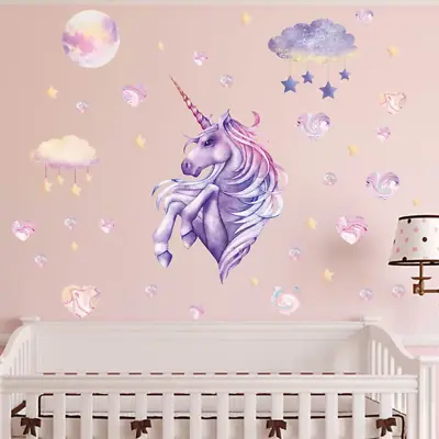 Unicorn Clouds Purple Removable Wall Stickers Decals Nursery Kids Bedroom Girls • $19.99