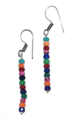 Multi Jade Gemstone 4.2 Mm Beads 925 Sterling Silver 2.2  Fine Earrings KMJ447 • $20.44