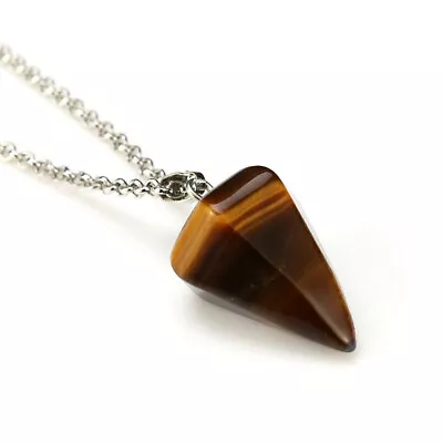 Natural Gemstone Crystal Quartz Healing Pendulum Pendant Chakra Chain Necklace • $1.87