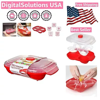 4 Egg Microwave Poacher - Easy To Use - Dishwasher & Freezer Safe - Red/Clear • $24.99