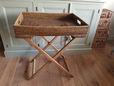 £45 • Buy Butler Tray Wicker With Stand - Side Table Large Quality Item Leather Straps