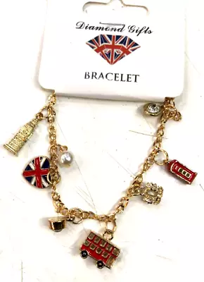 LONDON Charm Bracelet Enamel GB Flag Union Jack BUS HEART GUARD ETC • £5.99