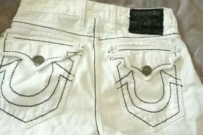 True Religion World Tour Big T Nathan Jeans Flap Pockets Button Fly White 32x32  • $31