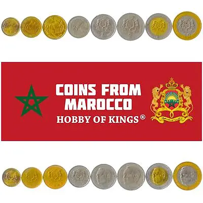 Set 8 Coins Morocco 5 10 20 Santimat 1/2 1 2 5 10 Dirhams 2002 • $11.68