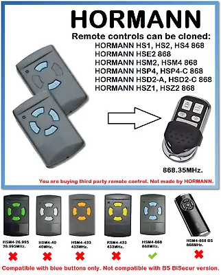 £11.58 • Buy HORMANN HSM2, HSM4 868 Universal Remote Control Duplicator 868.35MHz.