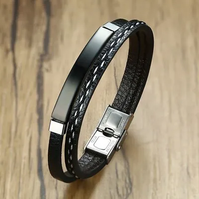 Mens Braided Surfer Wristband Leather Bracelet Bangle Wrap Wristband UK. • £3.99