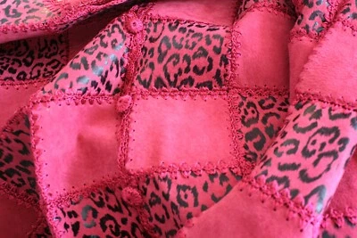$45 • Buy Vintage NWT S.M.H. Boutique XL Fuchsia Black Leopard Crocheted Jacket Leather