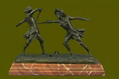 Two Fencer Fencing Bronze Sculpture Figurine Figure Art Sport Statue Marble Base • $279.65