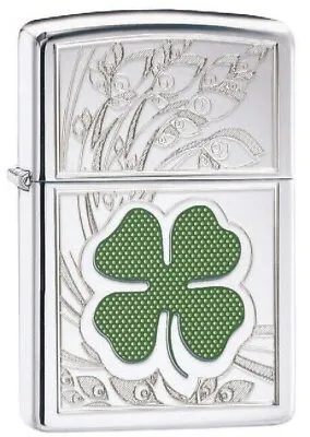 Zippo  Clover  Chrome Polished Color / Laser Engraved Lighter ** New In Box ** • $135.06