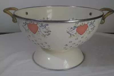 Enamel Colander Strainer Geese Hearts 8.5 D Vintage READ • $8.99