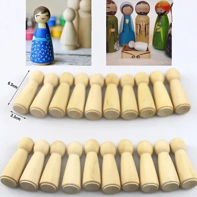 £10.86 • Buy 20x Wooden DIY Peg Doll Unfinished Family People Wedding Craft Female Kids 65mm