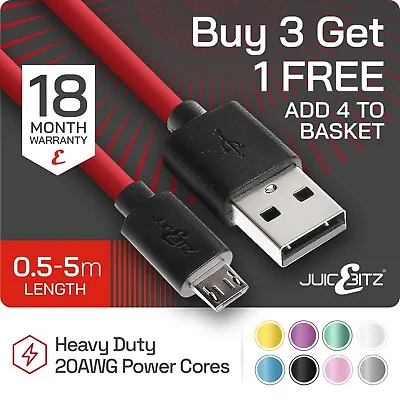 JuicEBitz® Micro USB Cable 20AWG 3A Charging Heavy Duty Fast Charger & Data Lead • £6.99