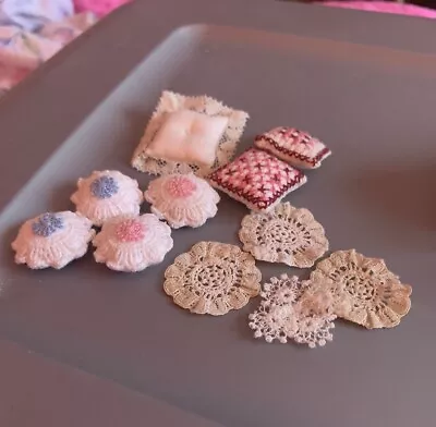Dollhouse Miniature Set Of Victorian Pillows And Doilies  • $12