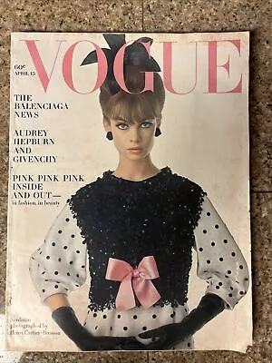 Vintage RARE VOGUE Magazine April 15 1963 Jean Shrimpton Balenciaga • $7.50