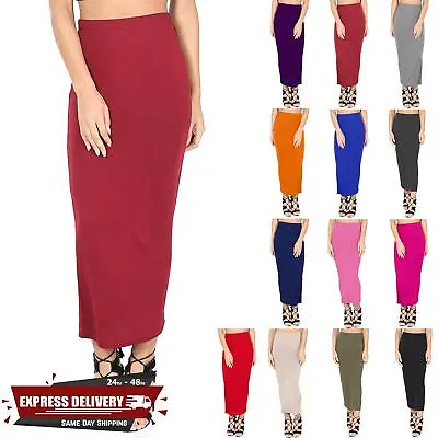 Womens Ladies Plain Stretchy Wiggle Pencil Tube Slim Longline Bodycon Maxi Skirt • £4.99