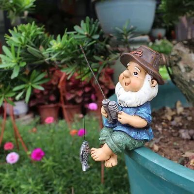 Outdoor Gnome Statue Garden Ornaments Fishing Resin Dwarf Home Decor Gifts UK • £5.95