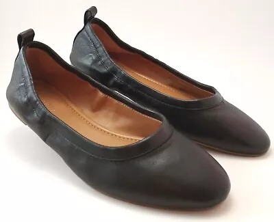 EUC J. Crew Factory Black Emma Ballet Flats Size 8.5 Round Toe Scrunch • $32.99