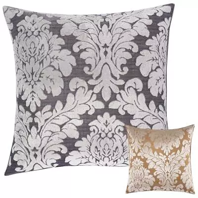 Damask Flocked Velvet 18 Inch Piped Cushion Covers Silver & Grey Or Gold & Beige • £4.99