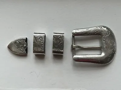 Vogt Fully Hand Engraved 4 Piece Sterling Silver Belt Buckle Set • $250