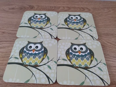 £5.75 • Buy For Your Home - Owl Owls Drink Mug Glass Coasters - Drinks Mats Pack Of 4 