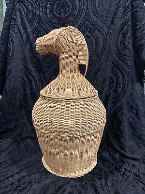 Vintage 80’s Horse Head Trojan Lid Wicker Laundry Blanket Storage Basket Hamper • $199.99