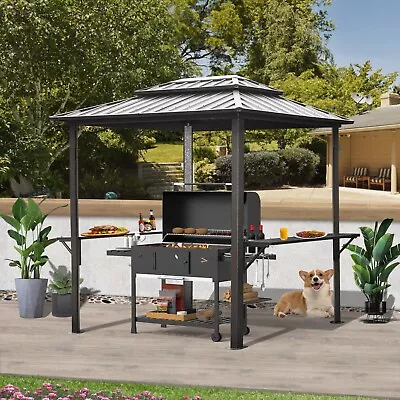 Domi Aluminum Grill BBQ Gazebo 8' × 6' Metal Frame W/Shelves Tables (Grey)  • $712.49