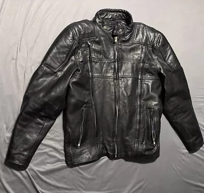 Sz 44 Vintage I K Leather Black Motorcycle Jacket W/ Elbow Padding - Vented EUC • $74.95