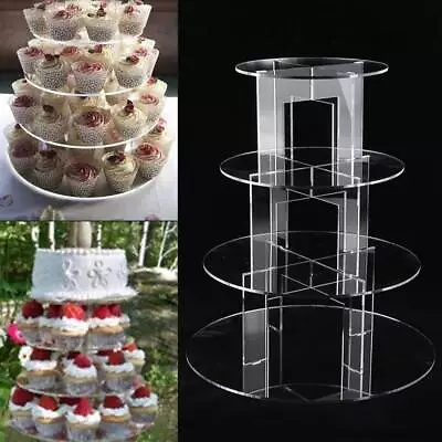 Clear Acrylic Round Cupcake Stand Display Wedding&Party 4 Tier Cup Cake Stand • £12.99