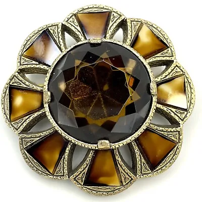 HUGE  2.5” Vtg Miracle Scottish Celtic Cloak Pin Brooch Glass Cairngorm /Agate • £57